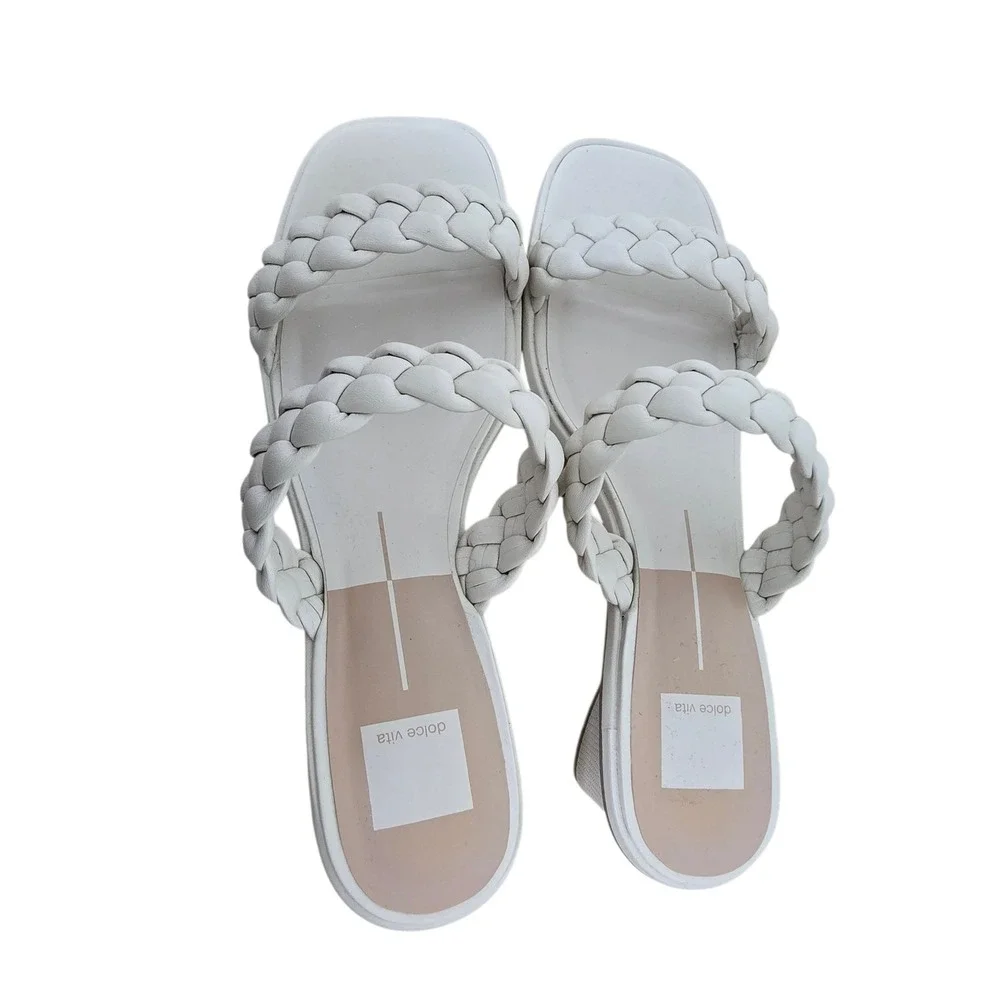 Dolce Vita Paily Braided Block Heel Sandals‎ Ivory Cream Square Toe Womens 11
